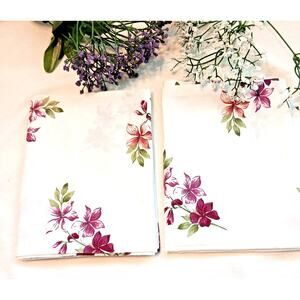 2 Bed Pillow Cases Vintage Floral French Country VIOLETS Cottage Farm Romantic